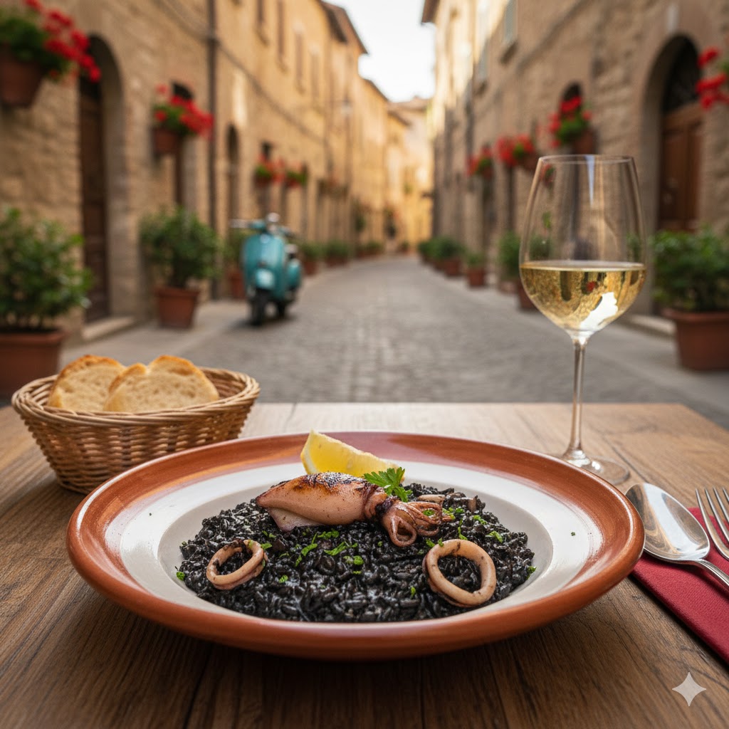 [translate:Risotto al Nero di Sepia servido]