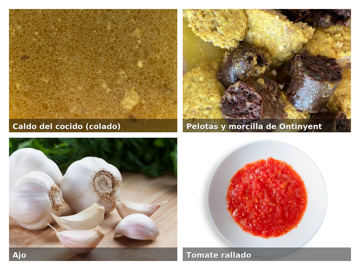 Ingredientes paella de cocido