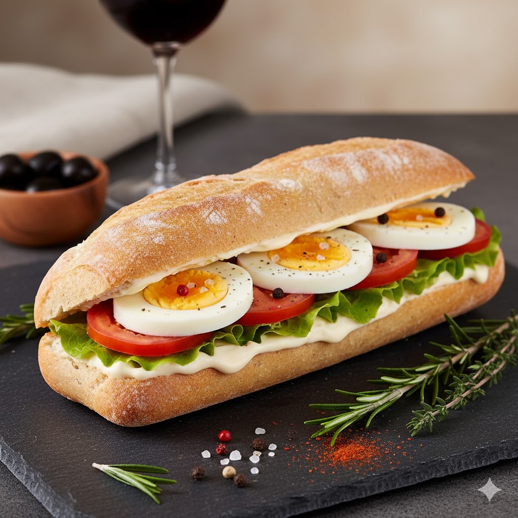 [translate:Bocadillo de huevo duro servido]