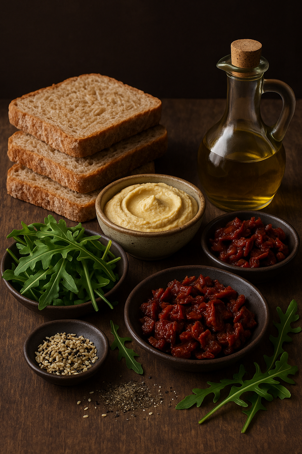 [translate:Ingredientes bocadillo hummus tomate seco rúcula]