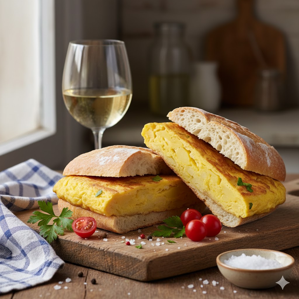 [translate:Bocadillo de tortilla española servido]