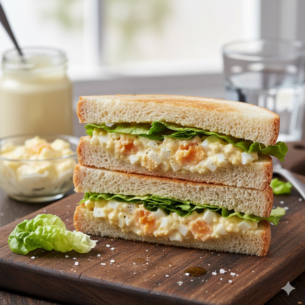 [translate:Sándwich de huevo duro y mayonesa servido]