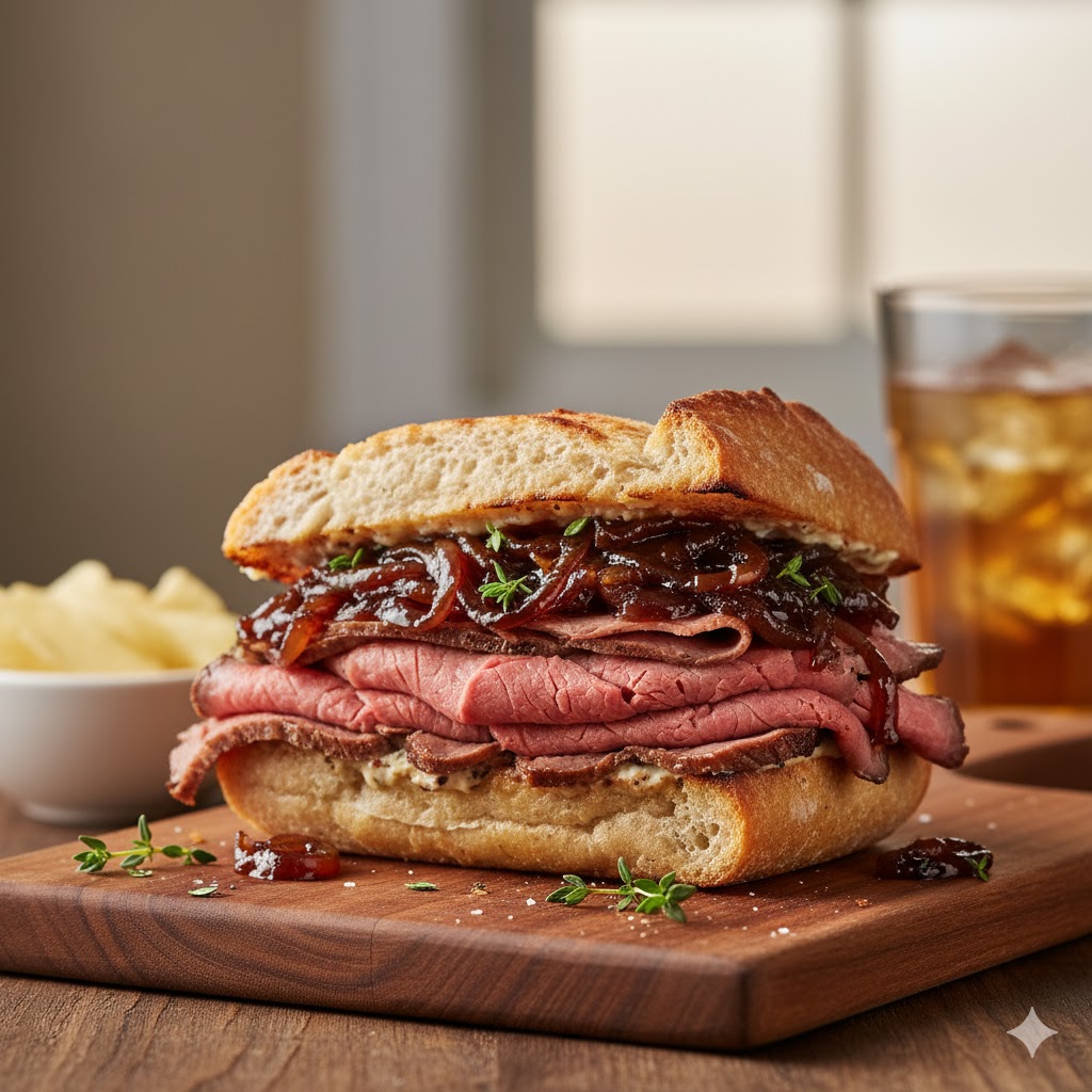 [translate:Sándwich de roast beef con cebolla caramelizada]