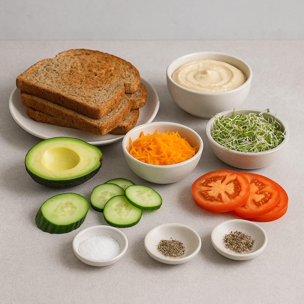 Ingredientes sándwich vegetal con hummus