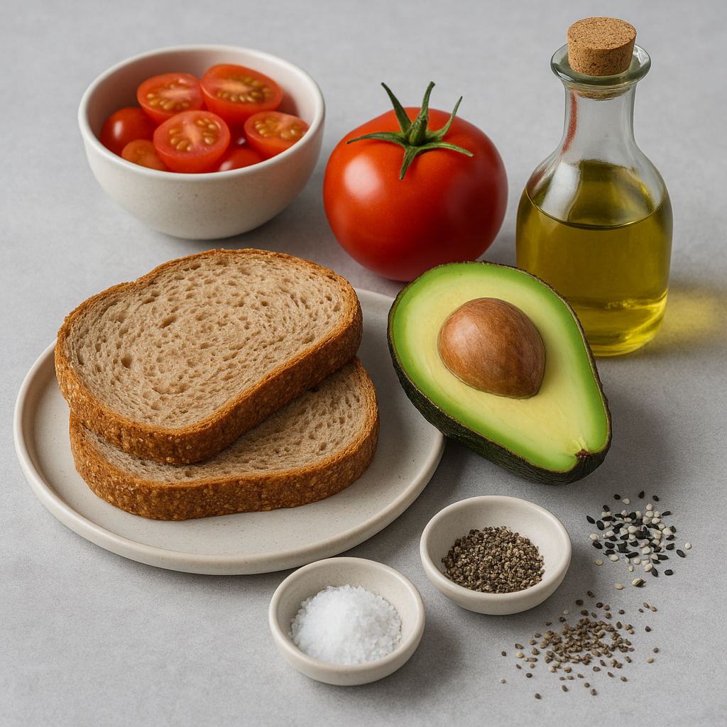 Ingredientes tostada de aguacate y tomate