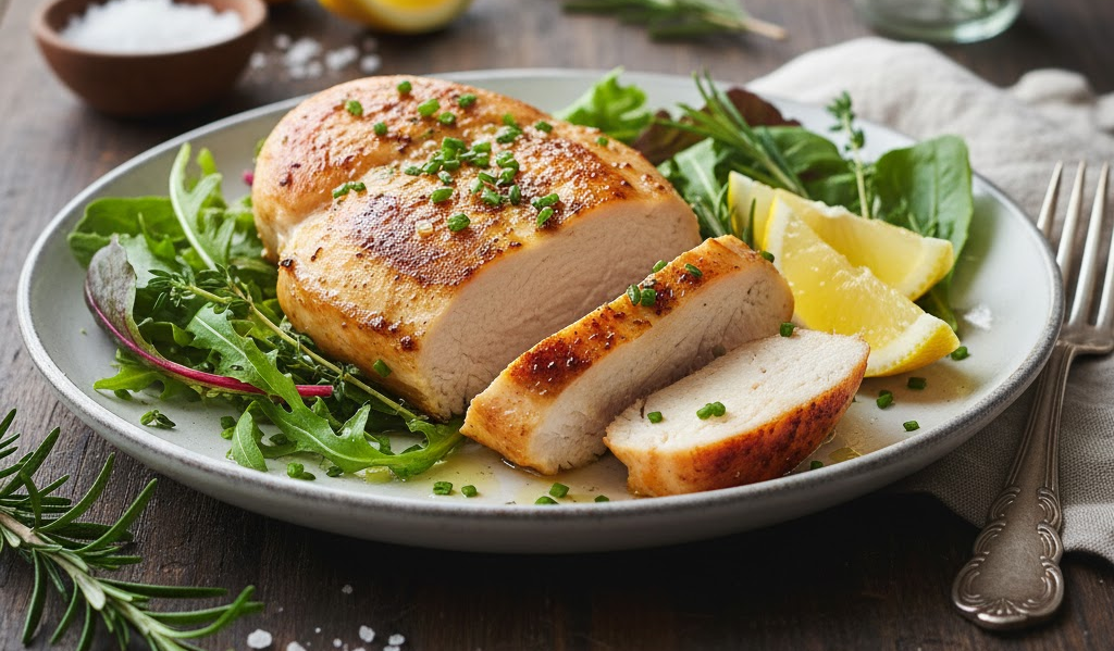 Pechuga de pollo a 62 °C con limón y hierbas