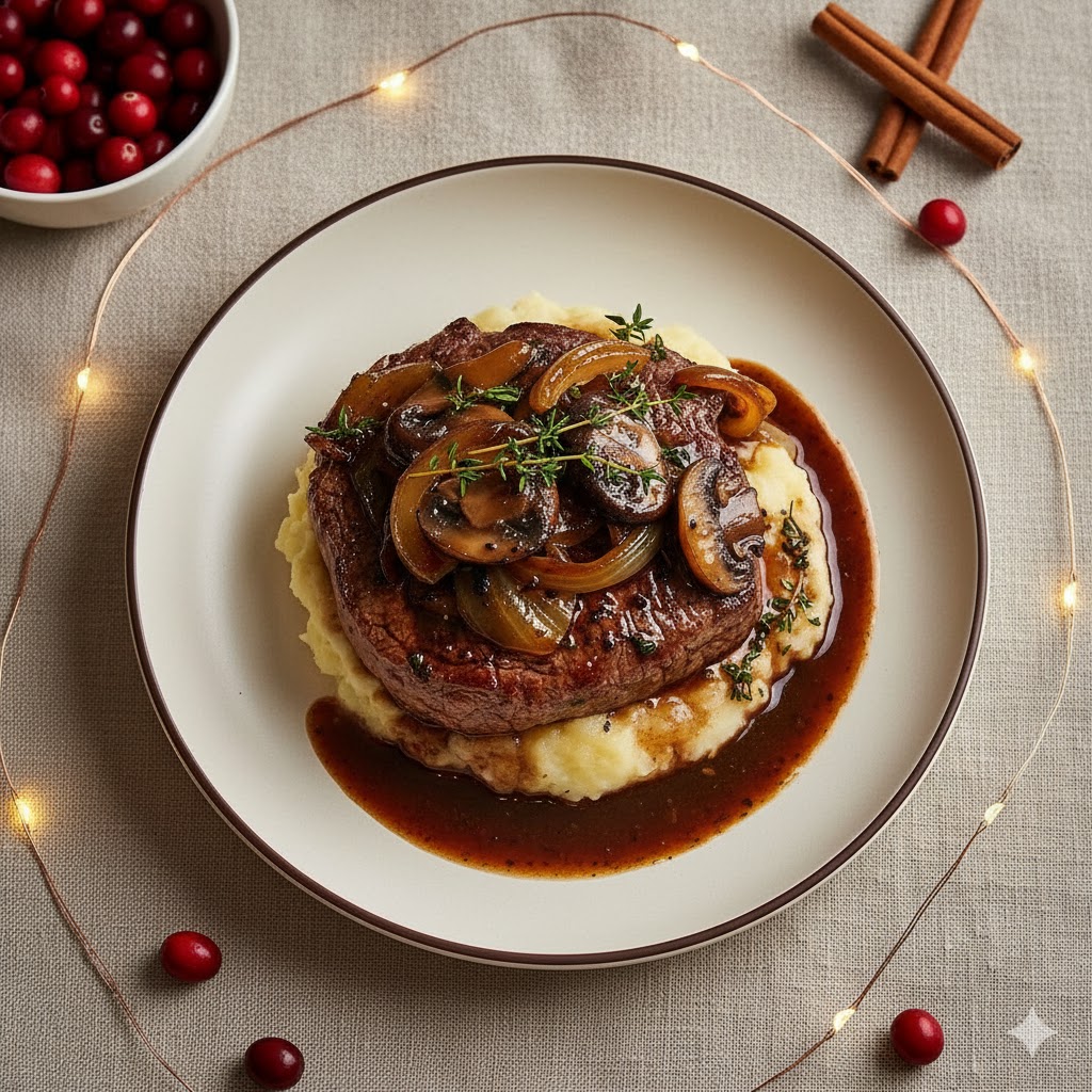 Solomillo con Salsa de Oporto y Setas servido