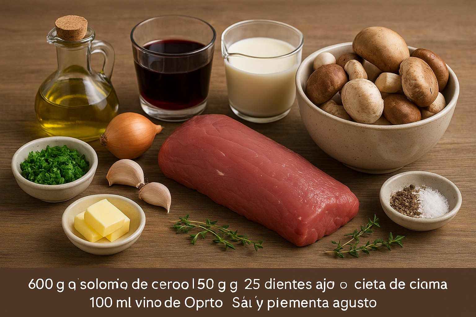 Ingredientes Solomillo con Salsa de Oporto y Setas
