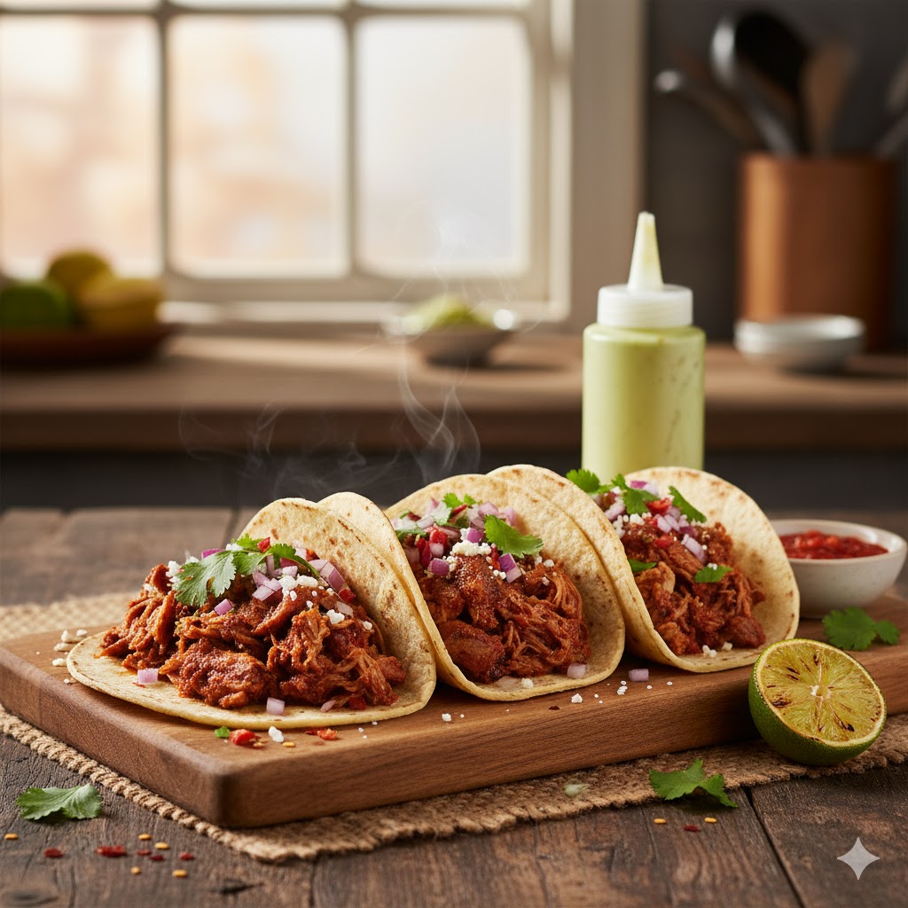 Tacos de carne especiada servidos