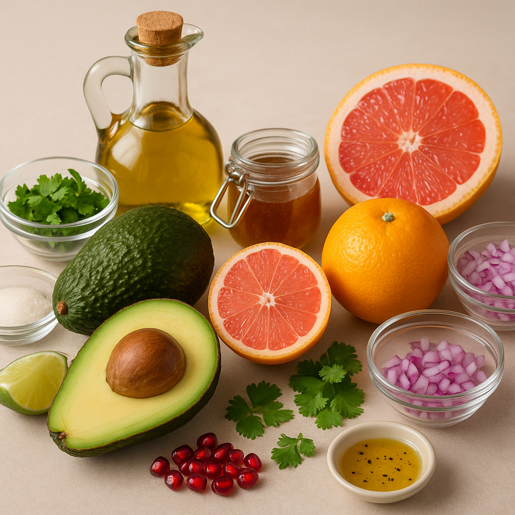 Ingredientes aguacate relleno con cítricos