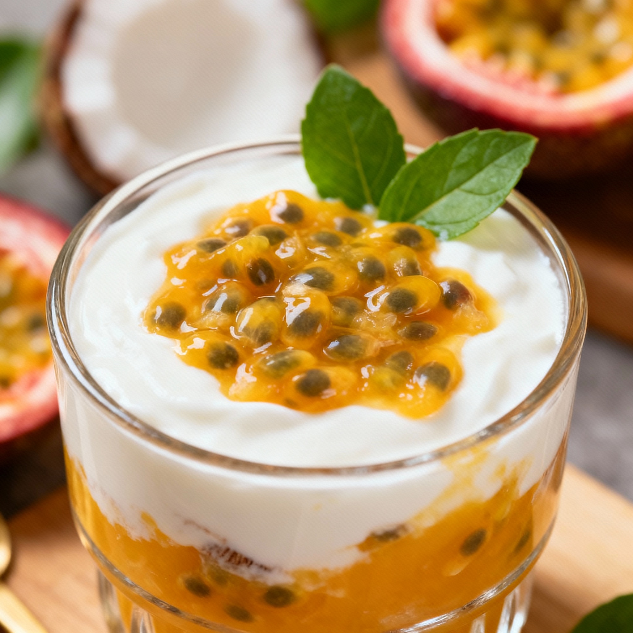 Crema de coco con maracuyá