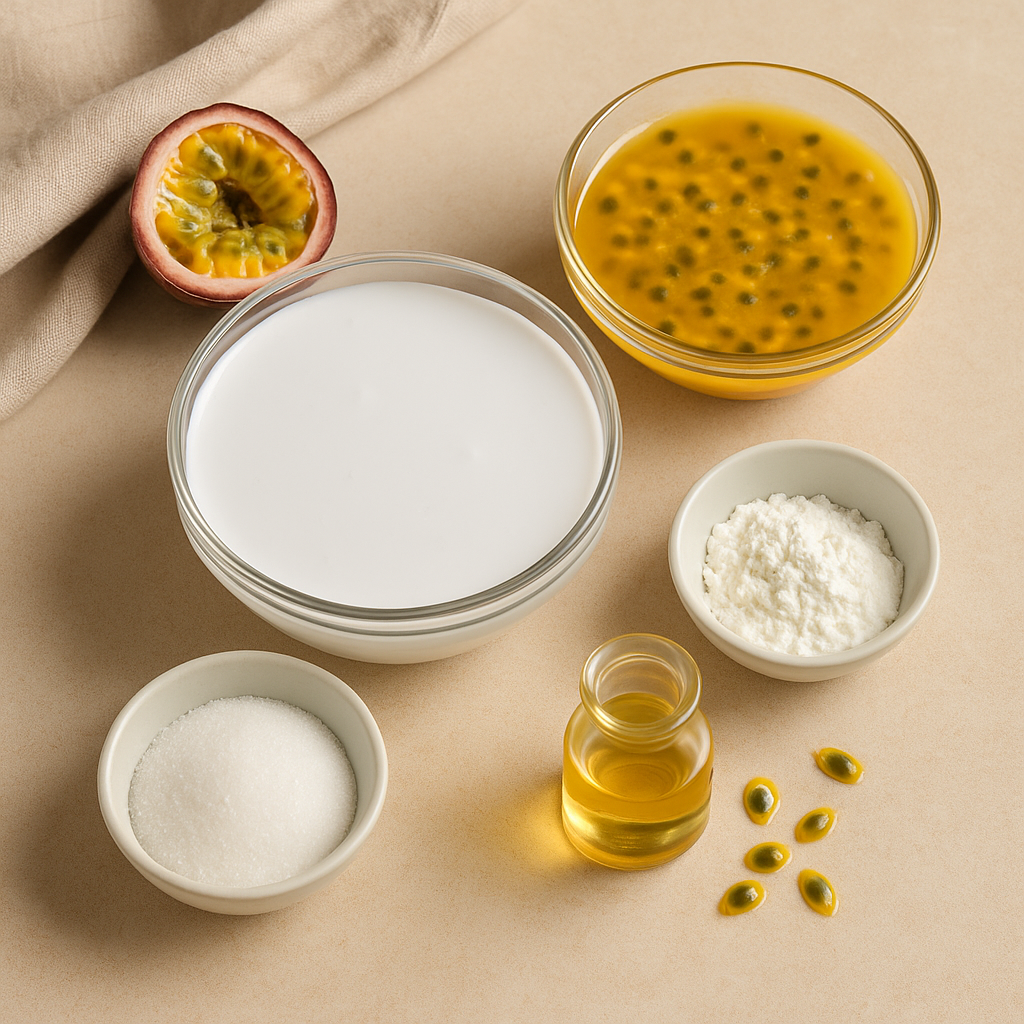 Ingredientes crema de coco y maracuyá