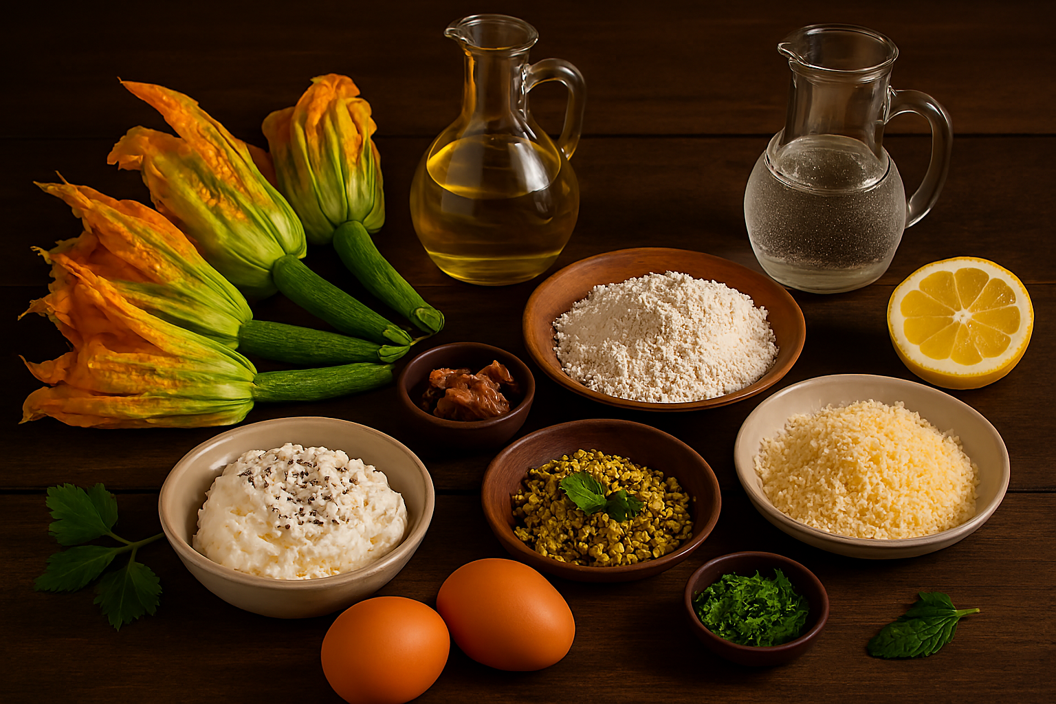 Ingredientes flores de calabacín rellenas