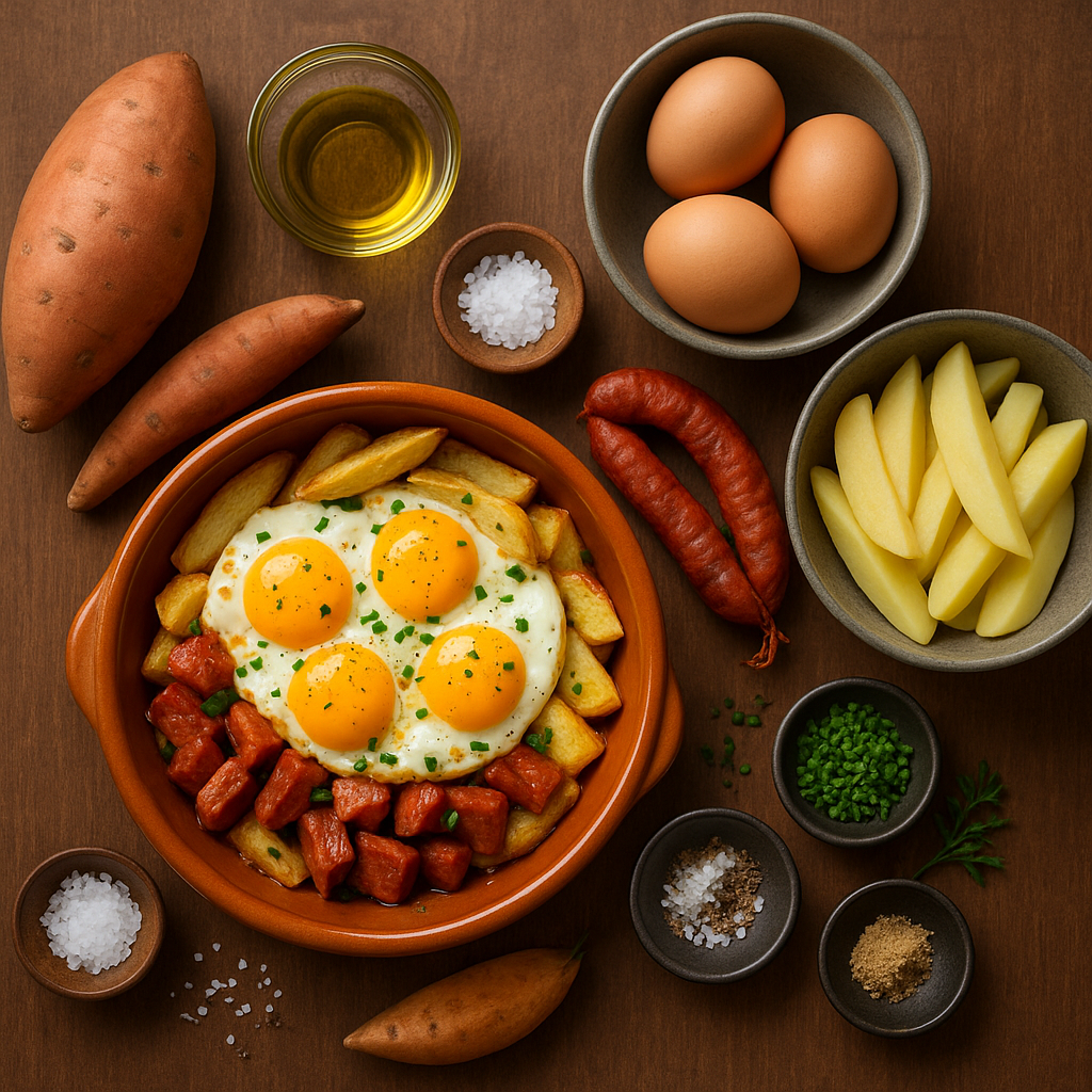 Ingredientes para los huevos rotos creativos