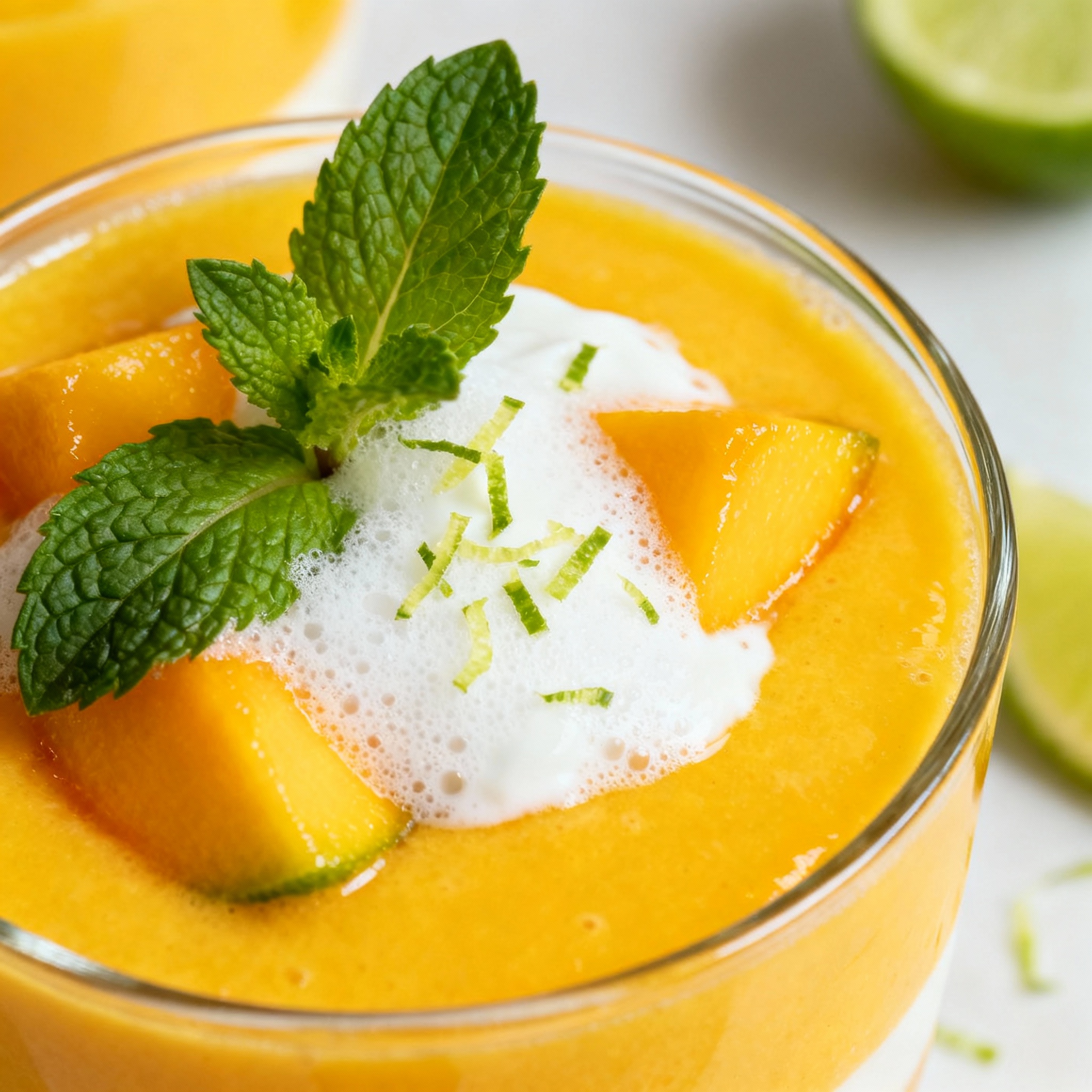 Mango con lima y espuma de yogur