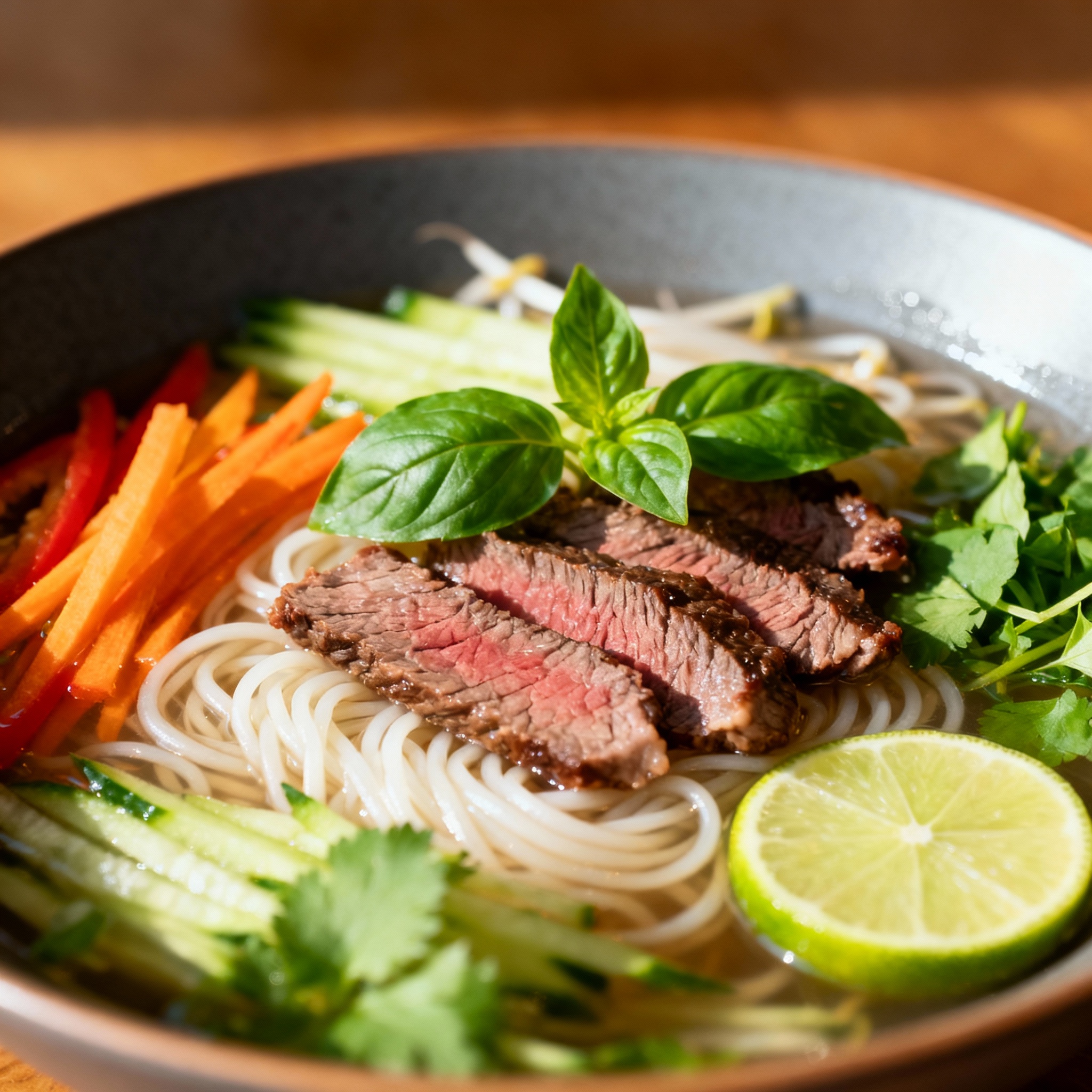 Phở reinterpretado con verduras y aromas mediterráneos