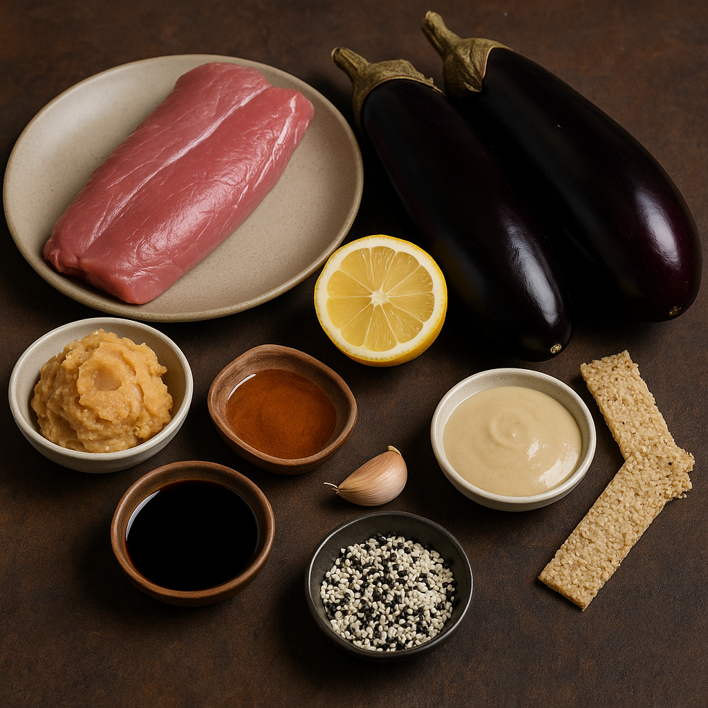 Ingredientes solomillo glaseado y puré de berenjena