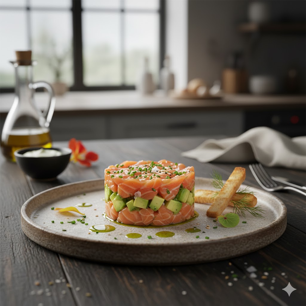 [translate:Tartar de salmón con aguacate listo para servir]