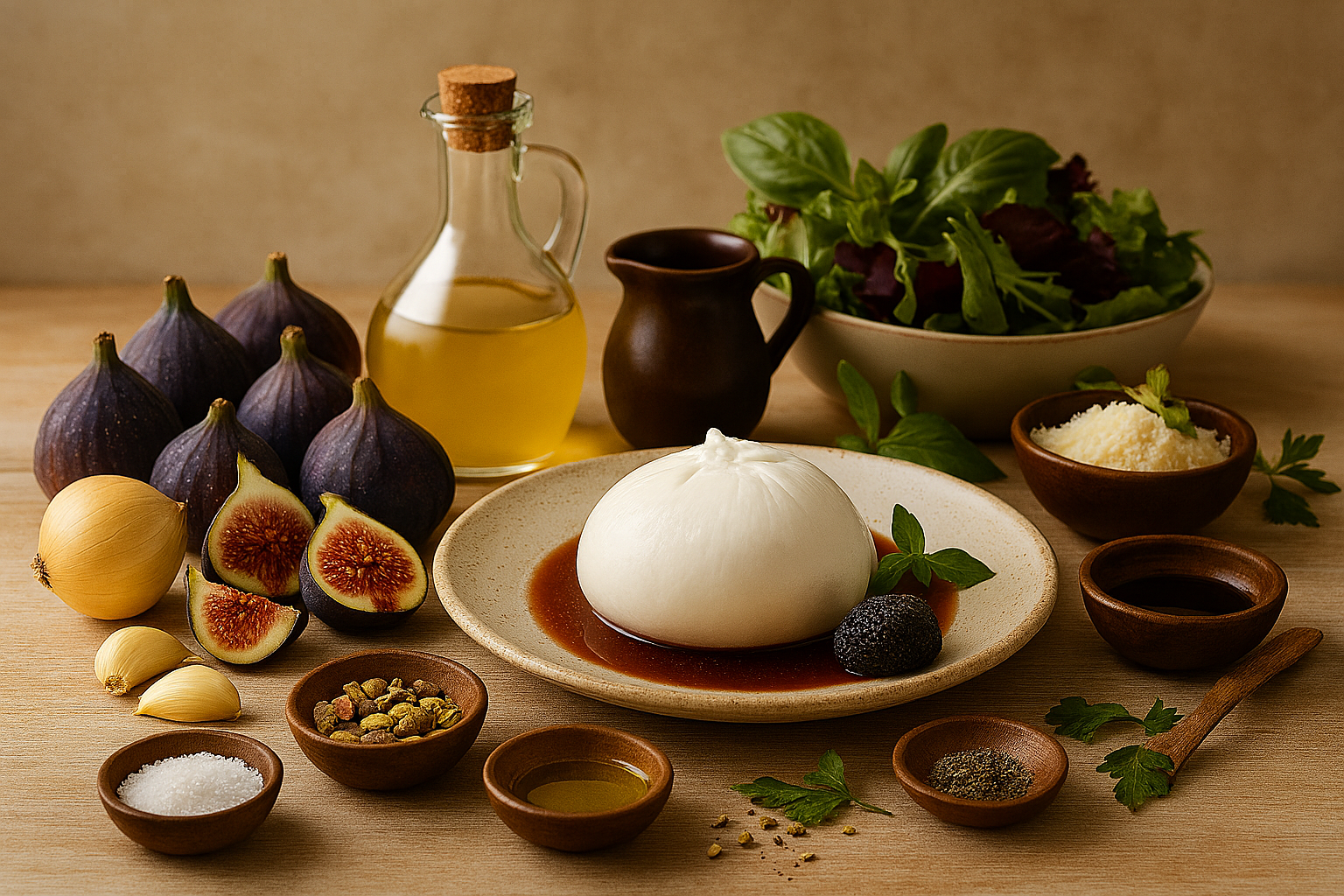 Ingredientes Ensalada Burrata, Higos y Pistachos