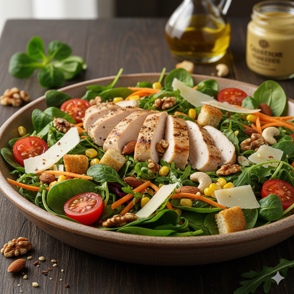 Ensalada templada de pollo emplatada