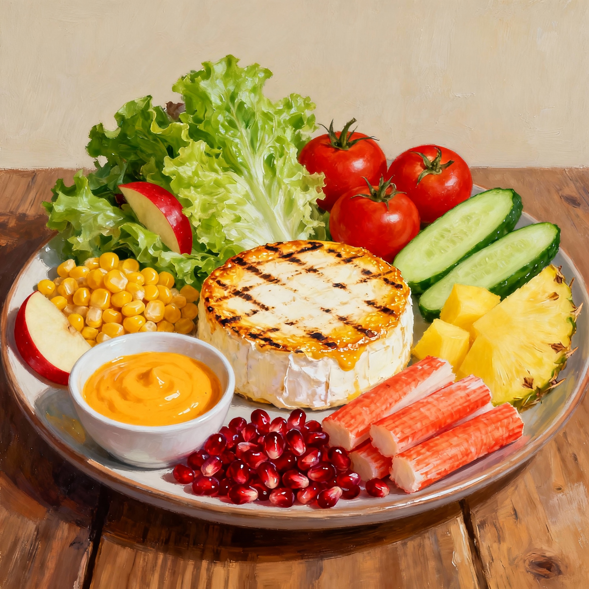 [translate:Ingredientes ensalada fresca con queso a la plancha y aderezo de mostaza y miel]