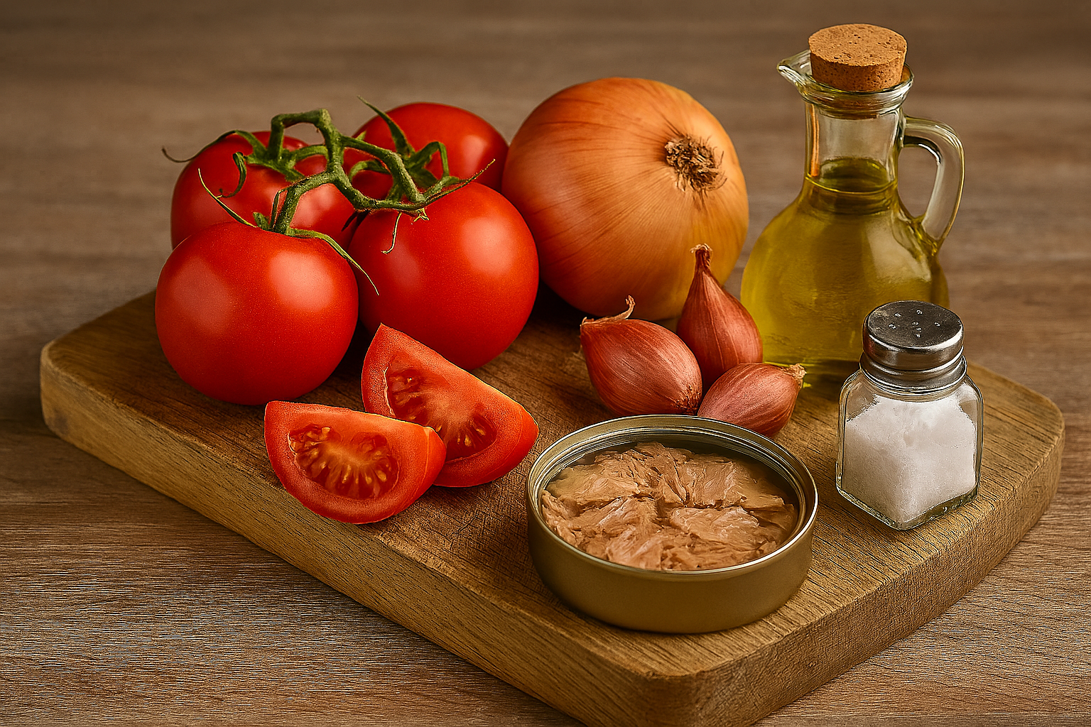 Ingredientes: tomate, cebolla y atún