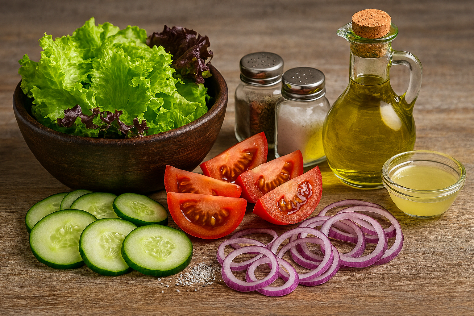 Ingredientes: lechuga, tomate, cebolla y pepino
