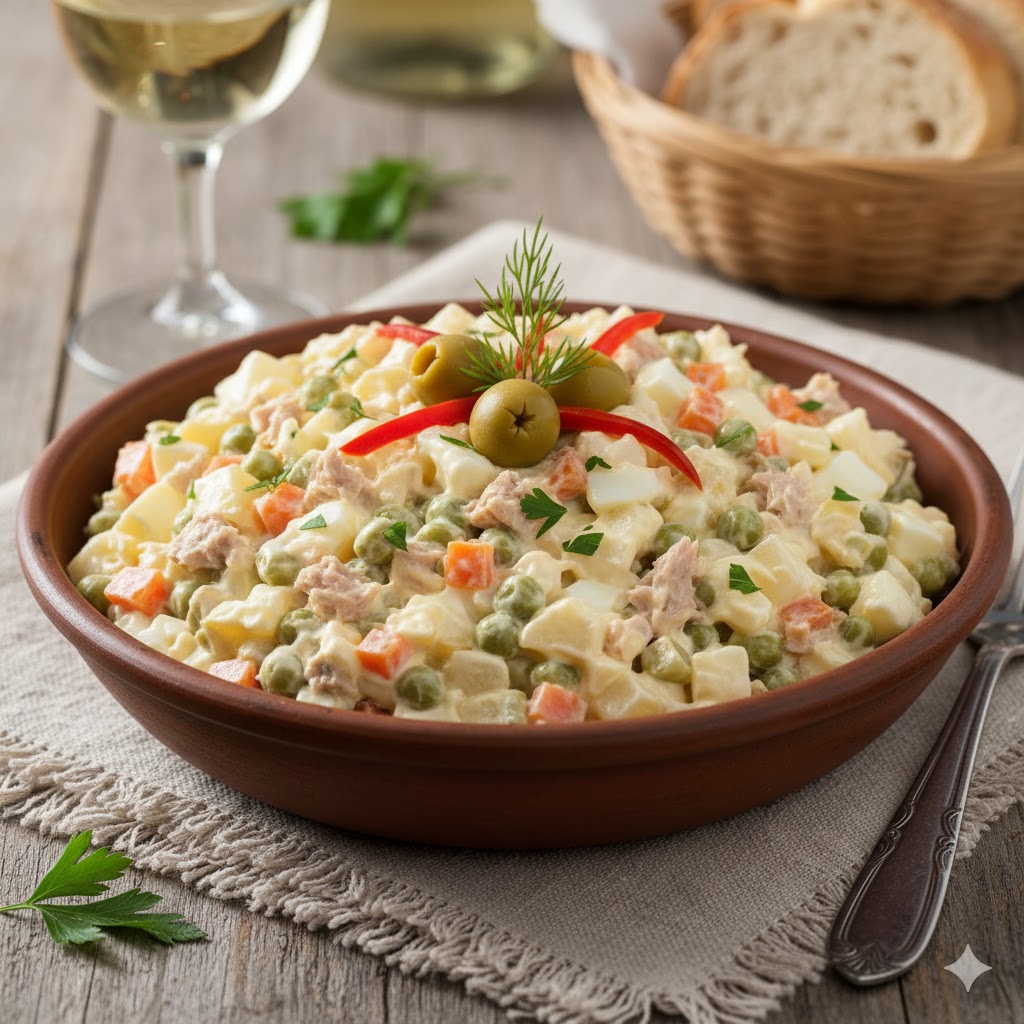 Ensaladilla rusa con atún servida