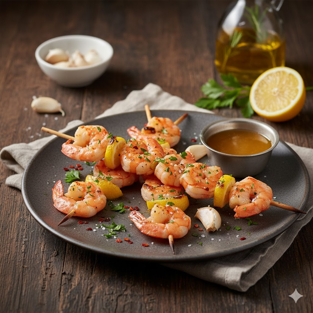 [translate:Brocheta de Gambas, Ajo y Limón]