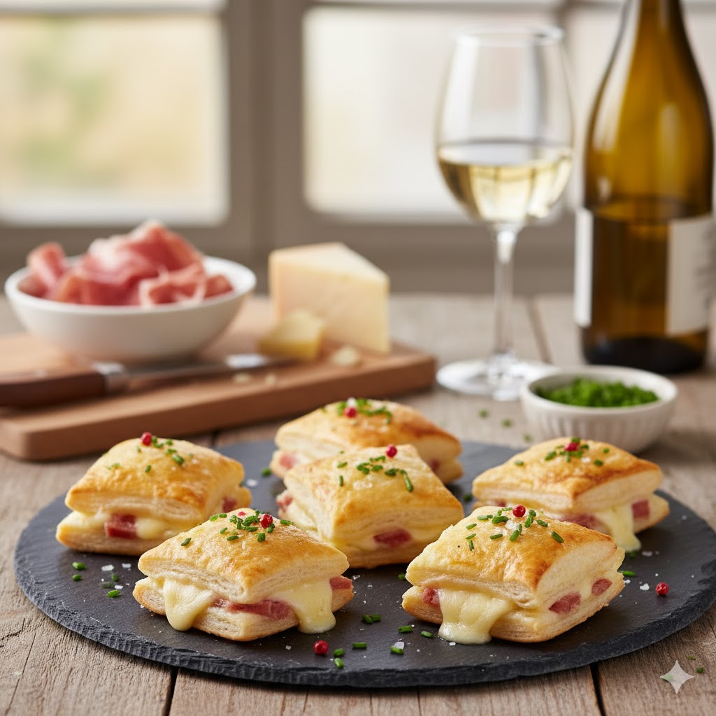 [translate:Hojaldritos de jamón y queso servidos]