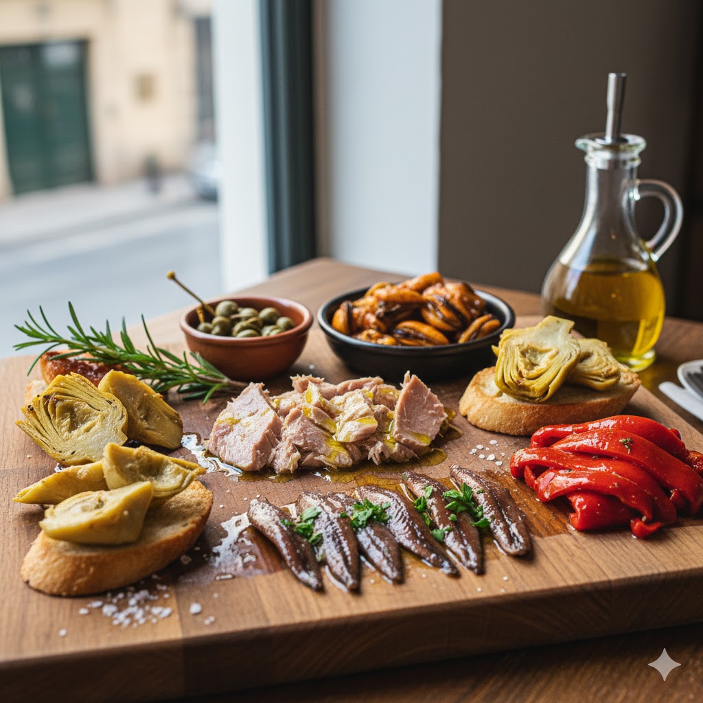 Plato con surtido de conservas para aperitivo