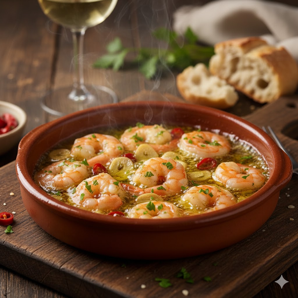Gambas al ajillo servidas