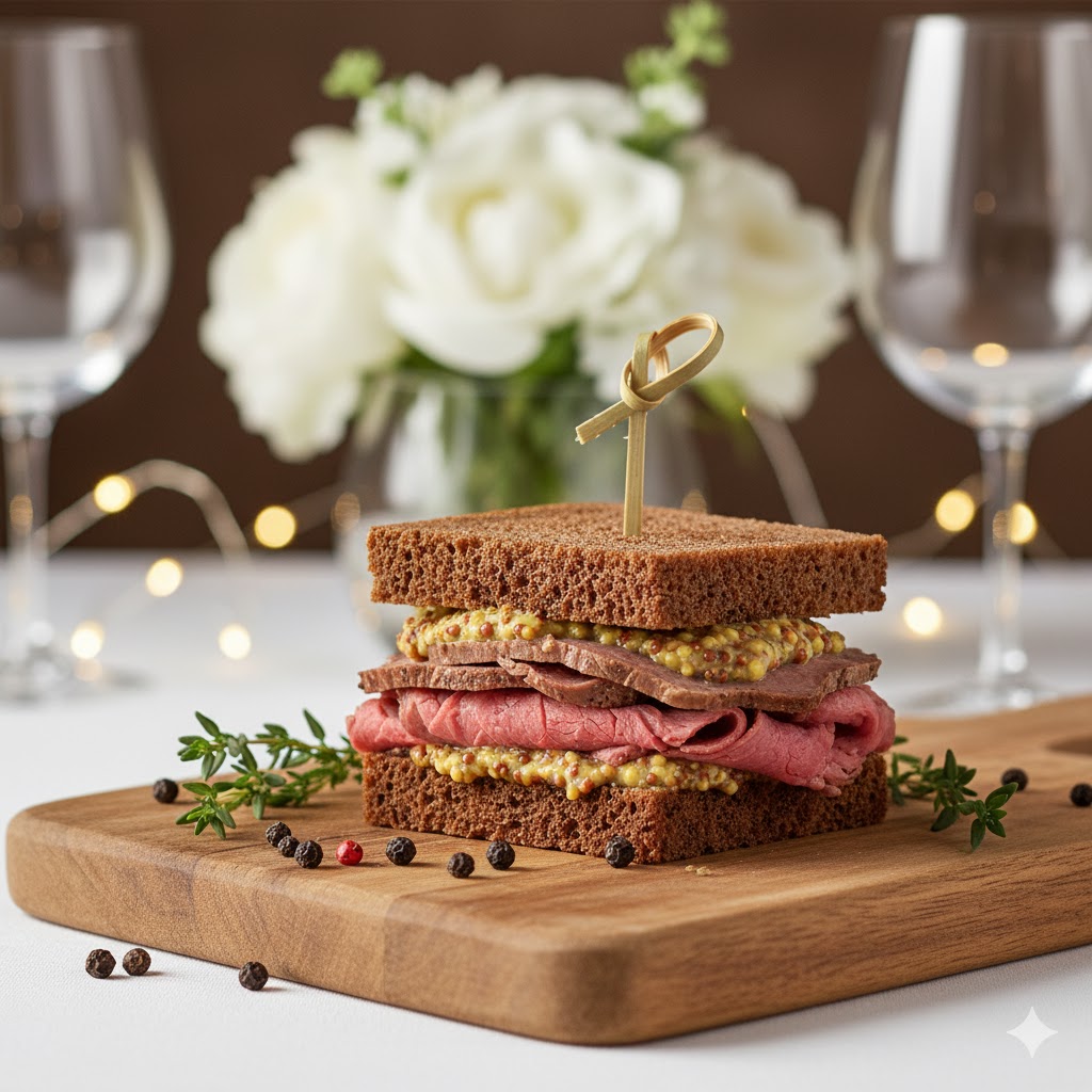 Mini sándwich de roast beef con mostaza antigua