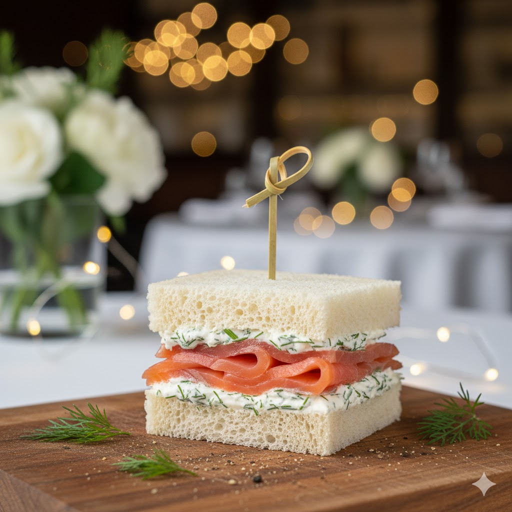 Mini sándwich de salmón con queso crema y eneldo