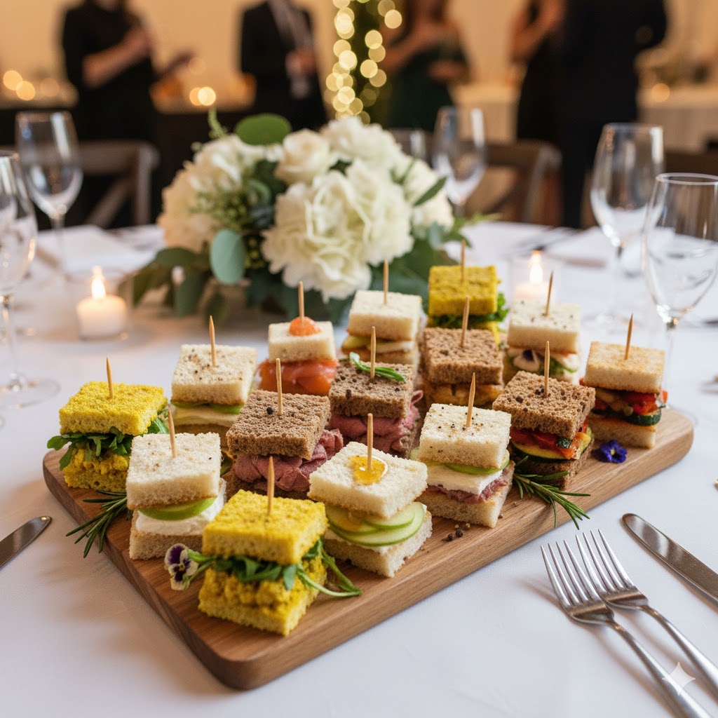 Bandeja con mini sándwiches gourmet variados