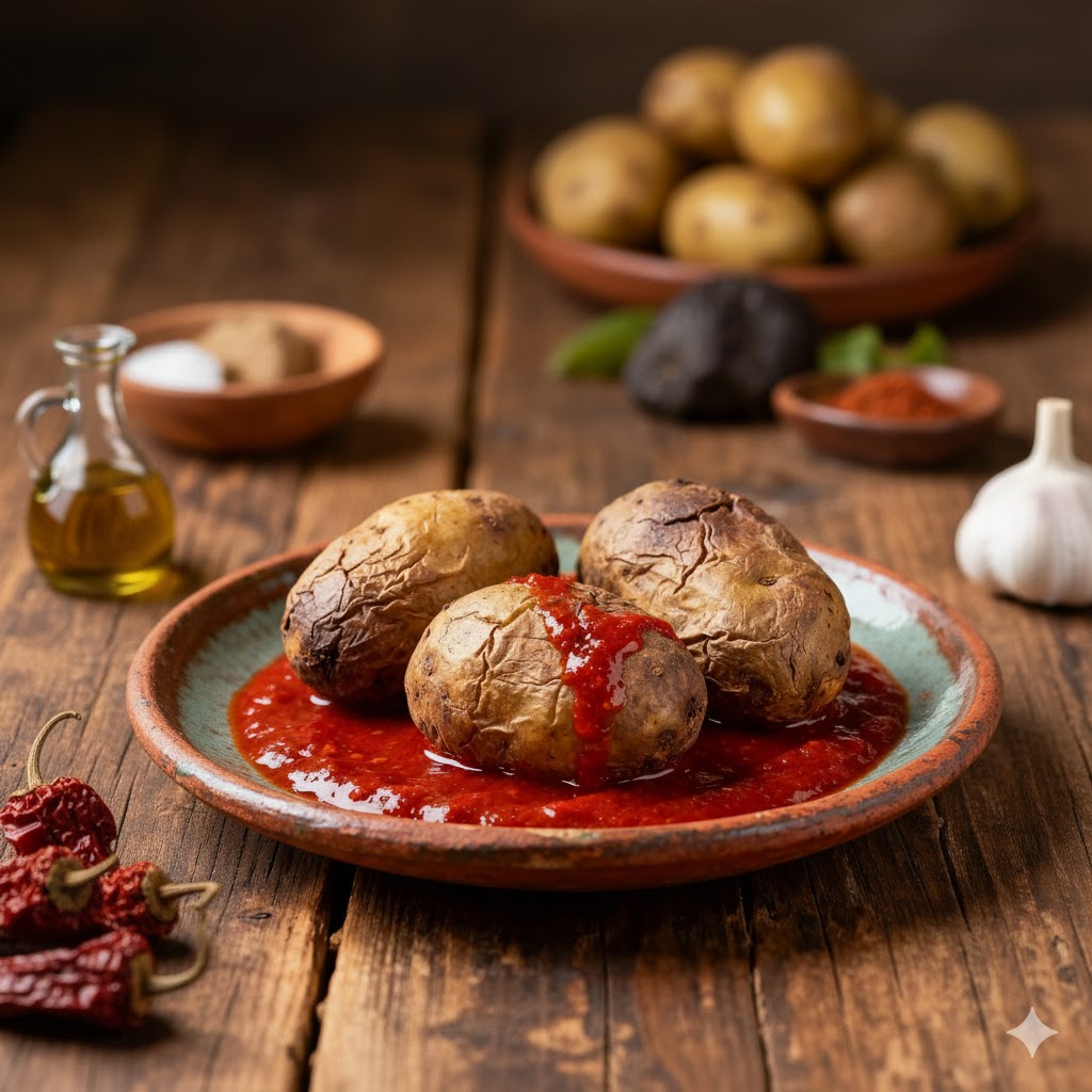 Patatas arrugadas con mojo servido