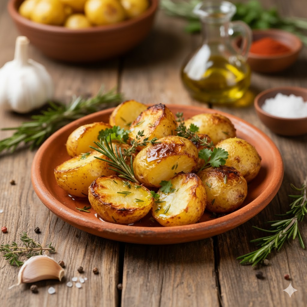 Patatas al horno con hierbas servidas