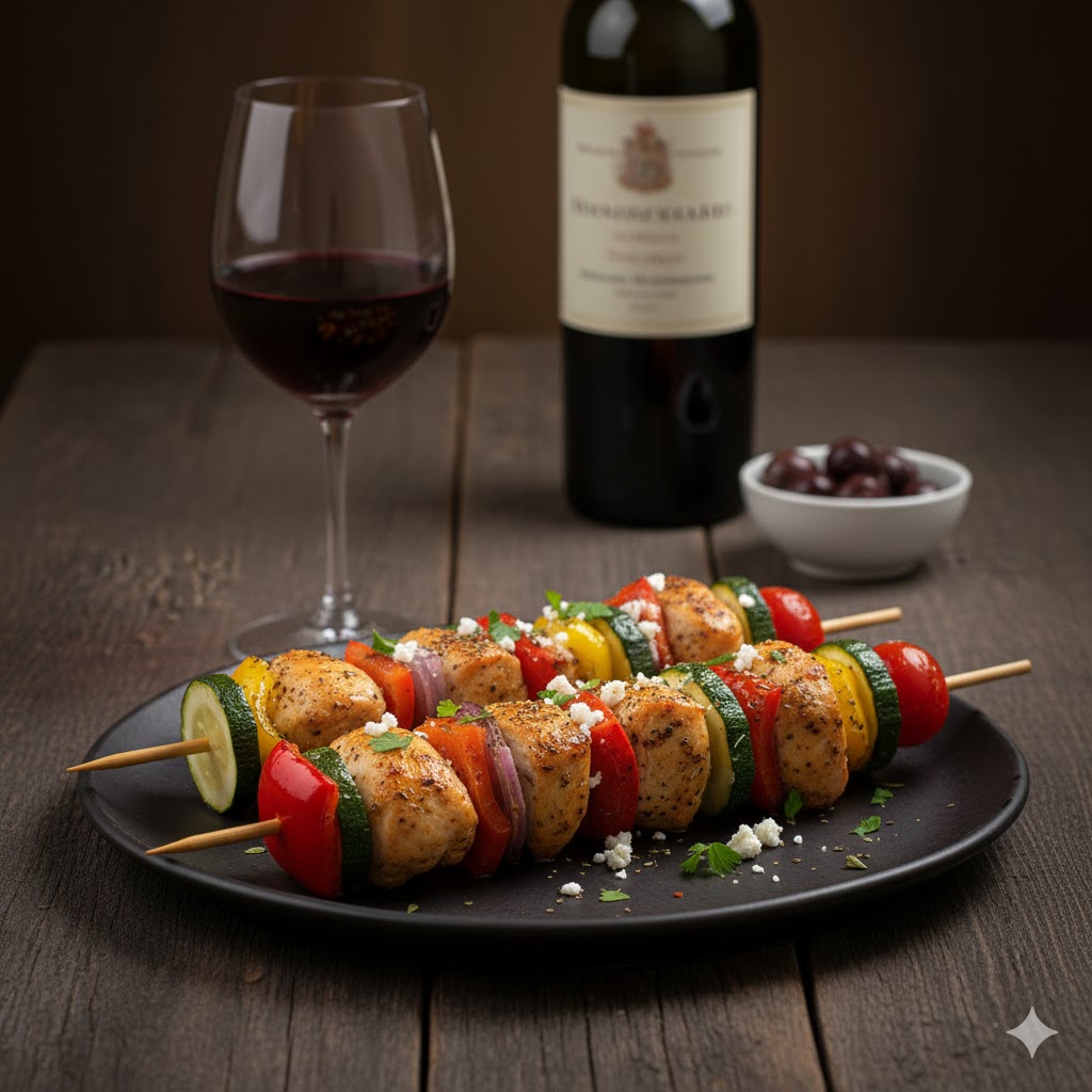 Brochetas de pollo mediterráneo