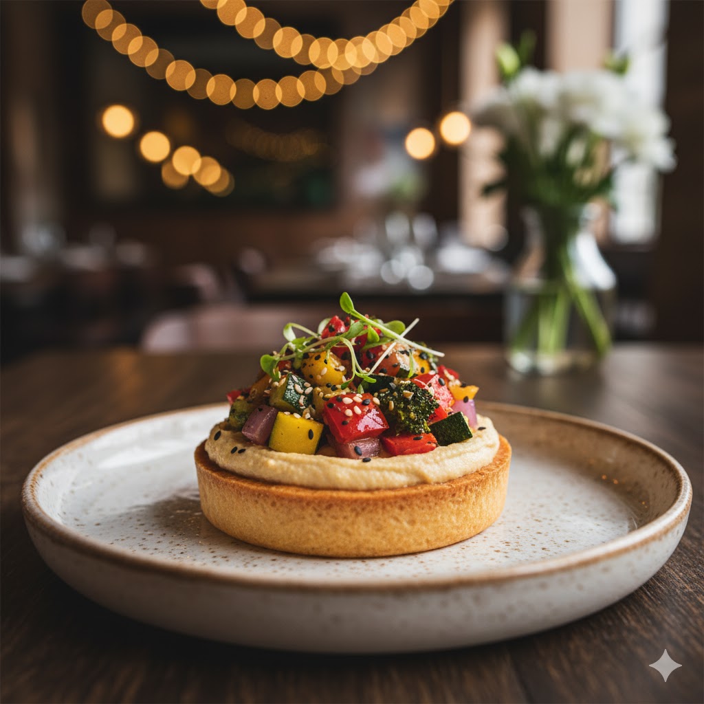 Tartaleta vegana con hummus y verduritas