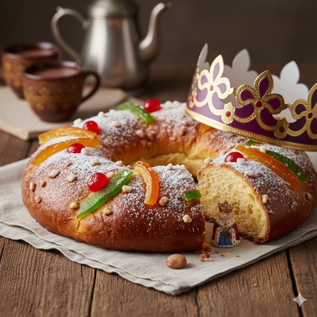 [translate:Roscón de Reyes tradicional servido]