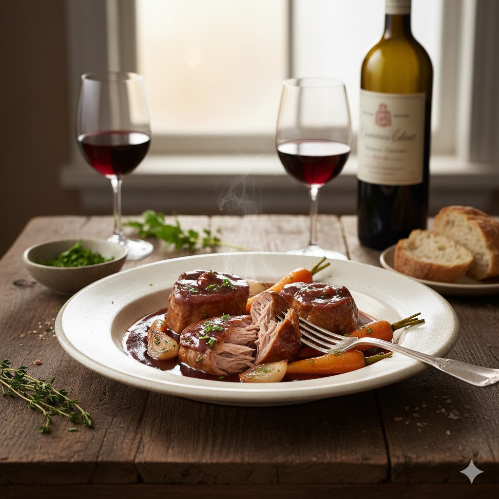 Carrilleras al Vino Tinto servidas