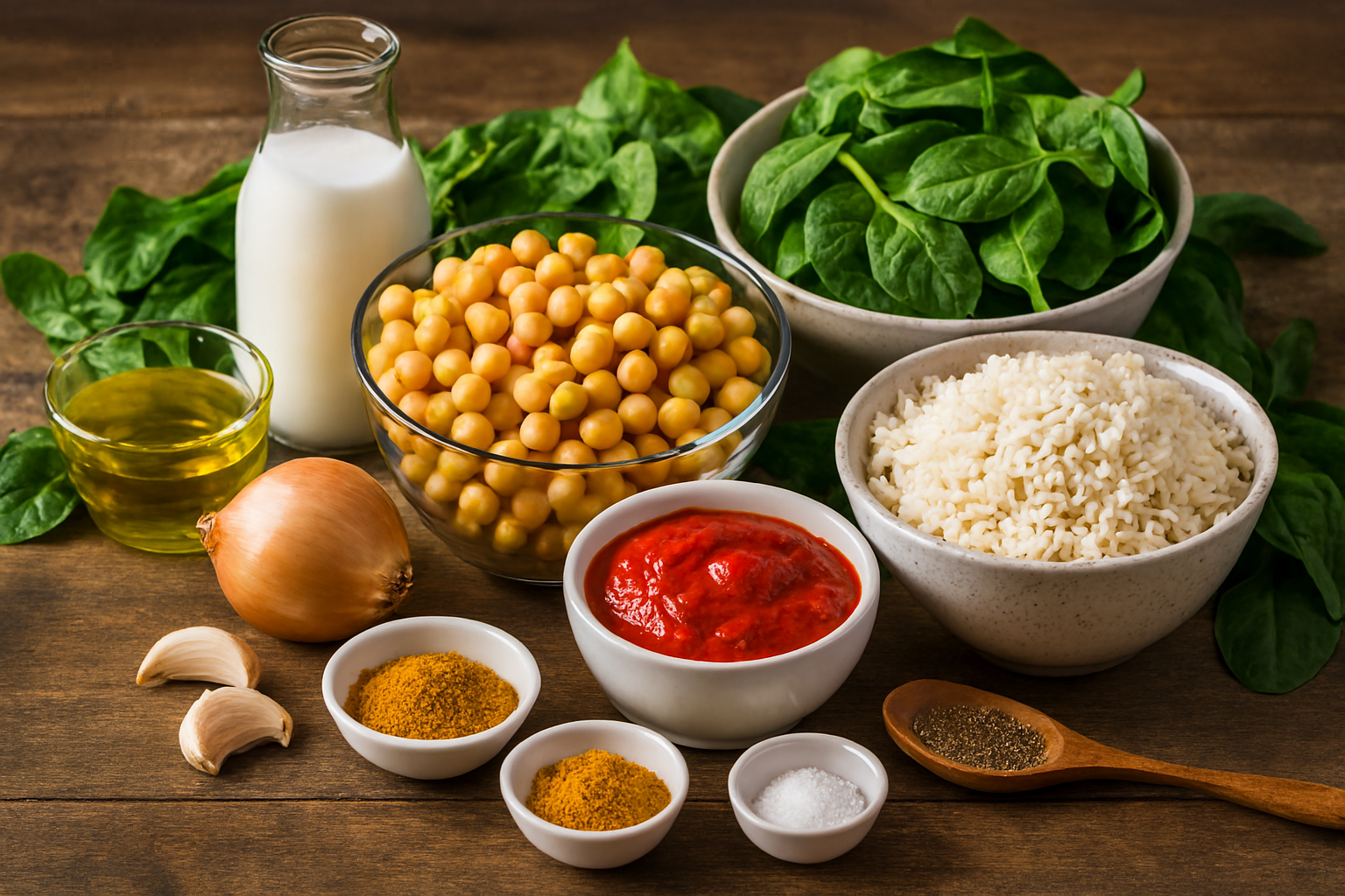 Ingredientes Curry de Garbanzos y Espinacas