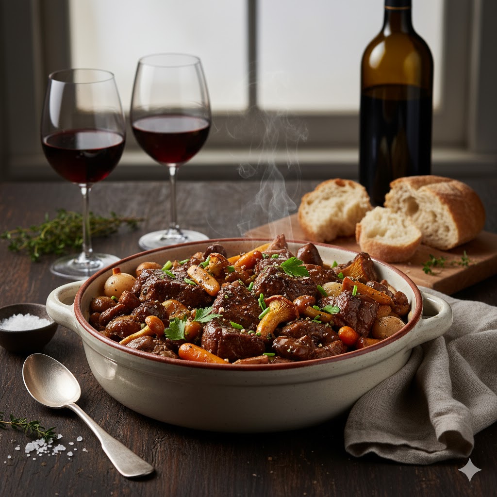 Estofado de Ternera con Setas servido