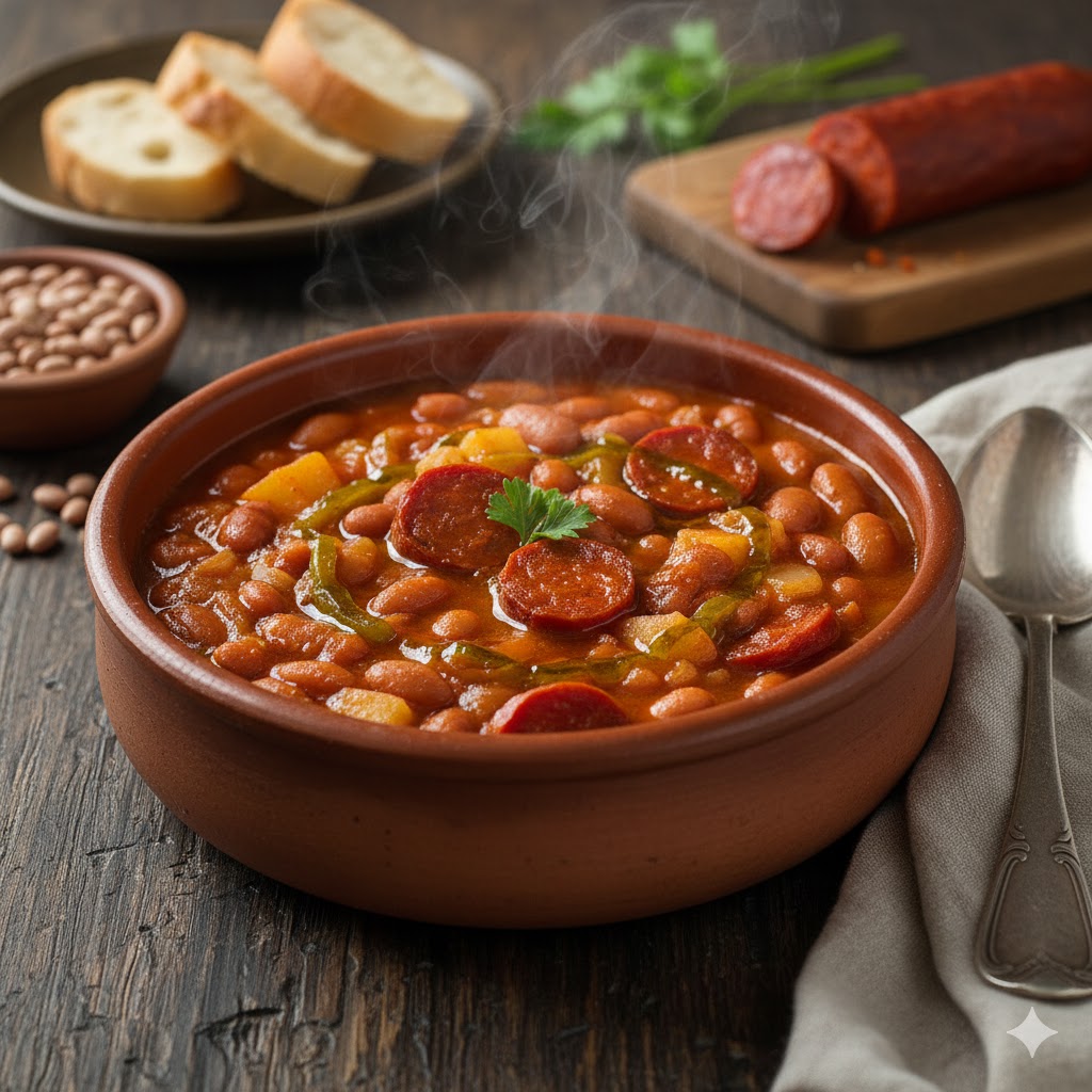 Judías Pintas con Chorizo servidas