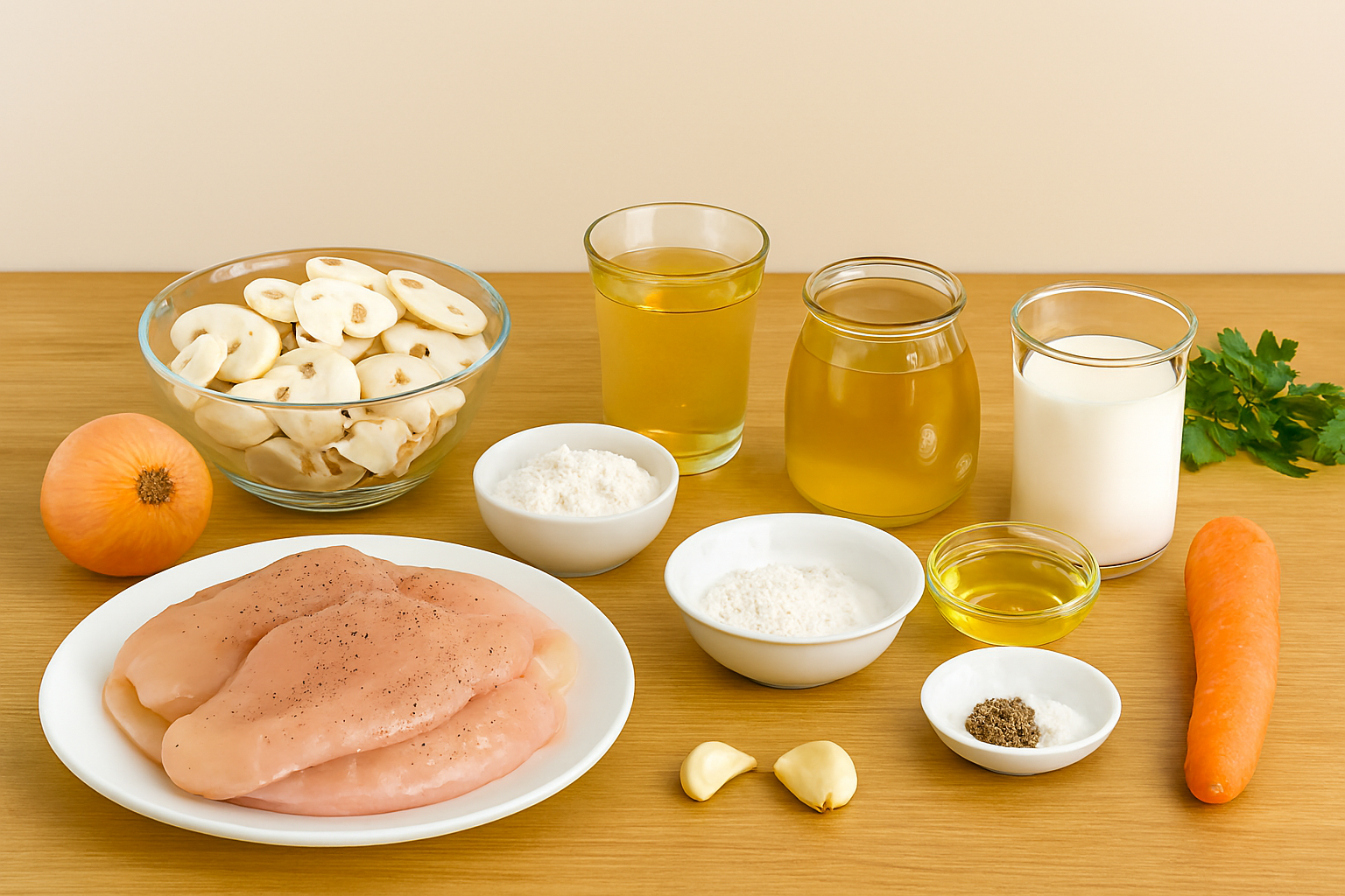 Ingredientes Pollo con Champiñones en Salsa