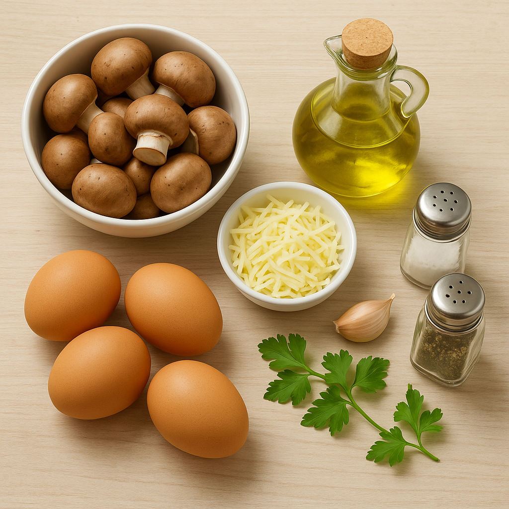 Ingredientes: huevos, champiñones, queso y ajo