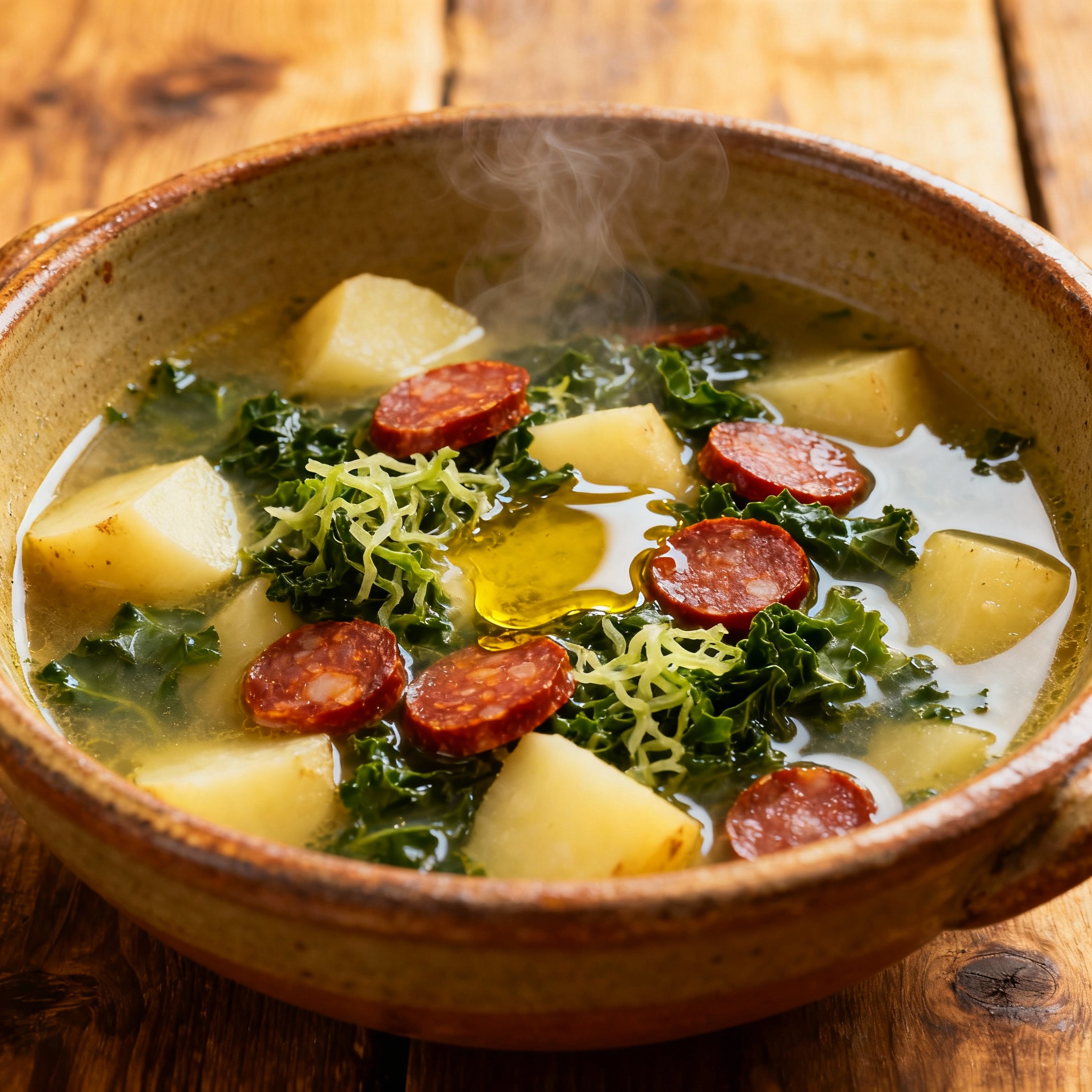 Caldo verde portugués con chorizo y berza