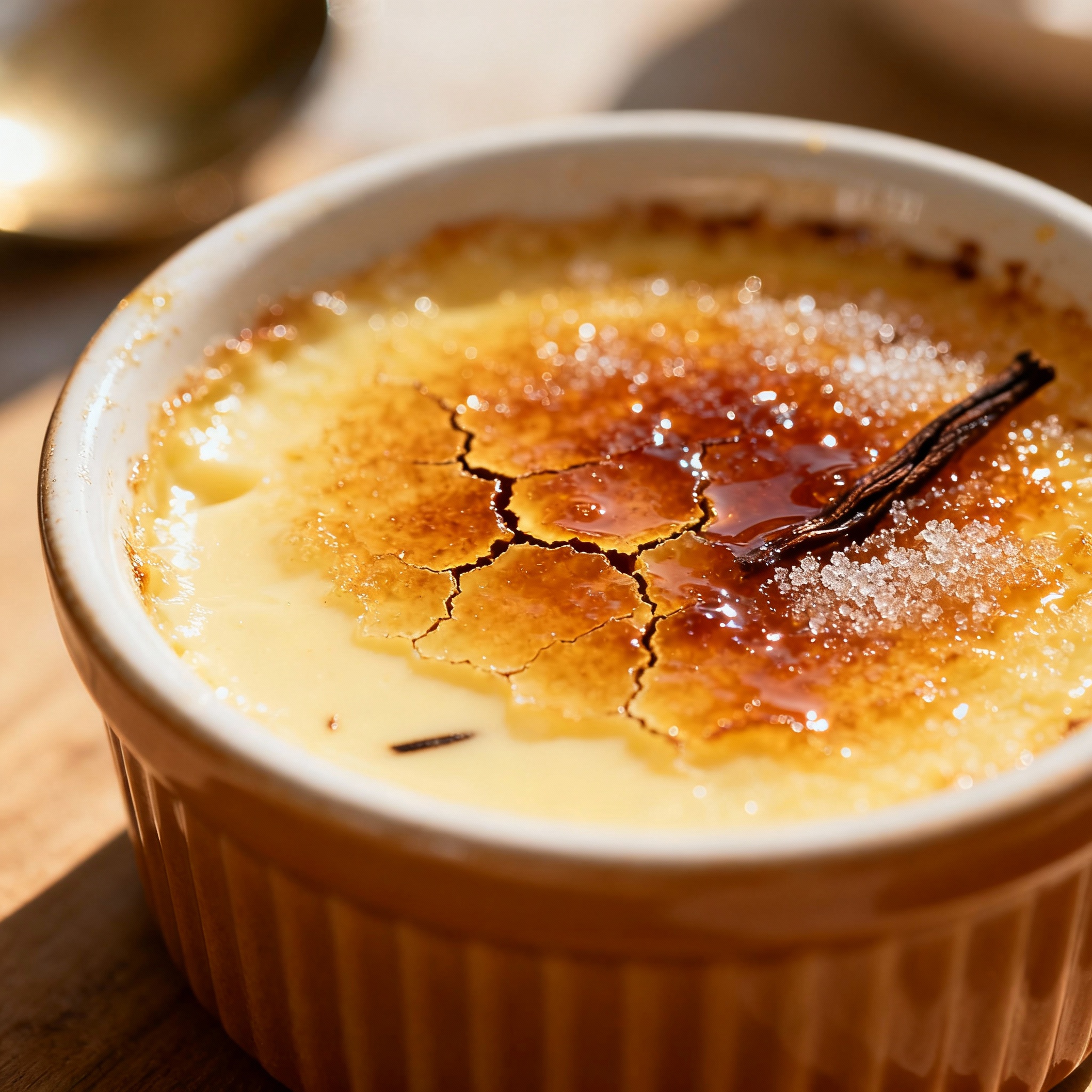 Crème brûlée clásica con capa de caramelo dorado
