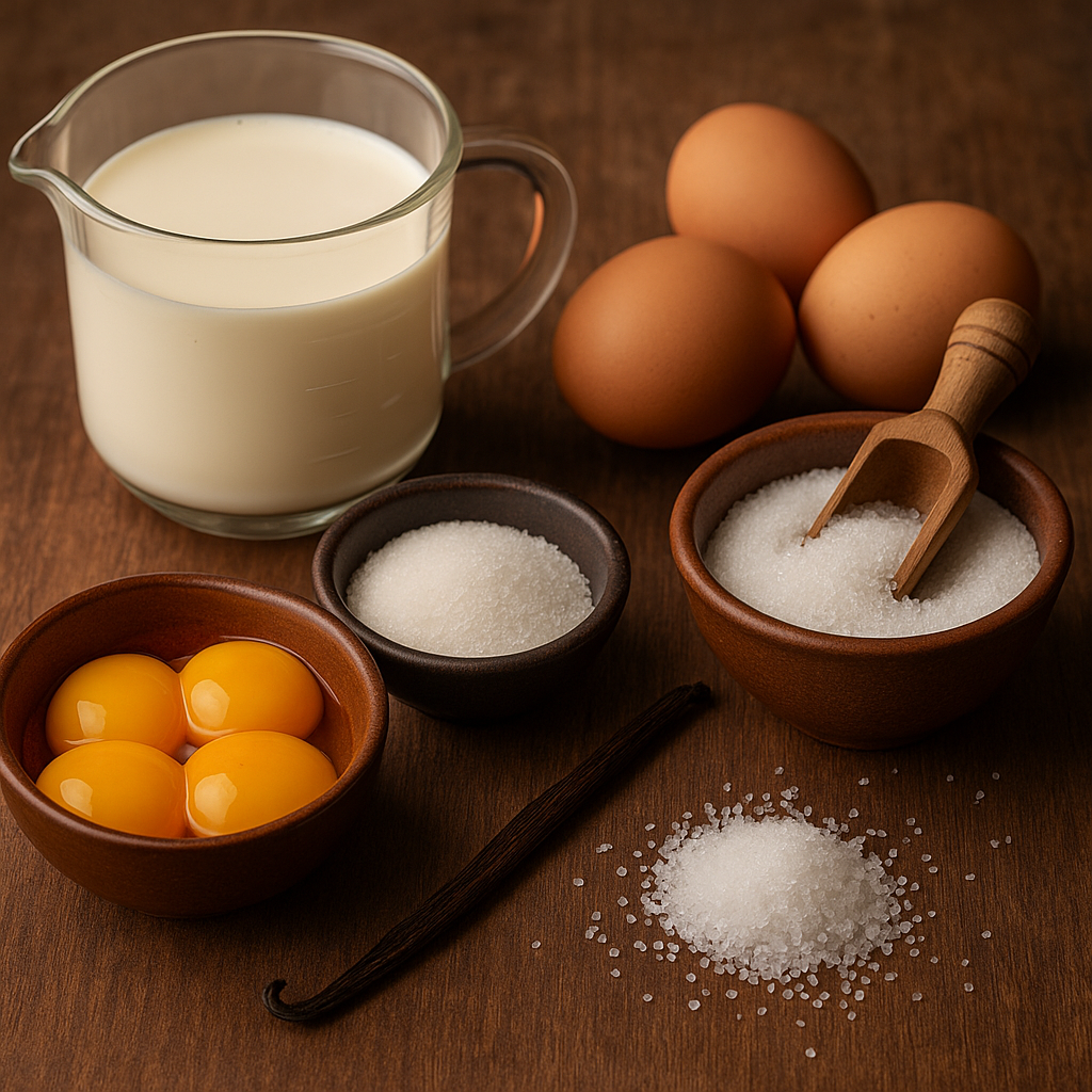 Ingredientes para crème brûlée clásica