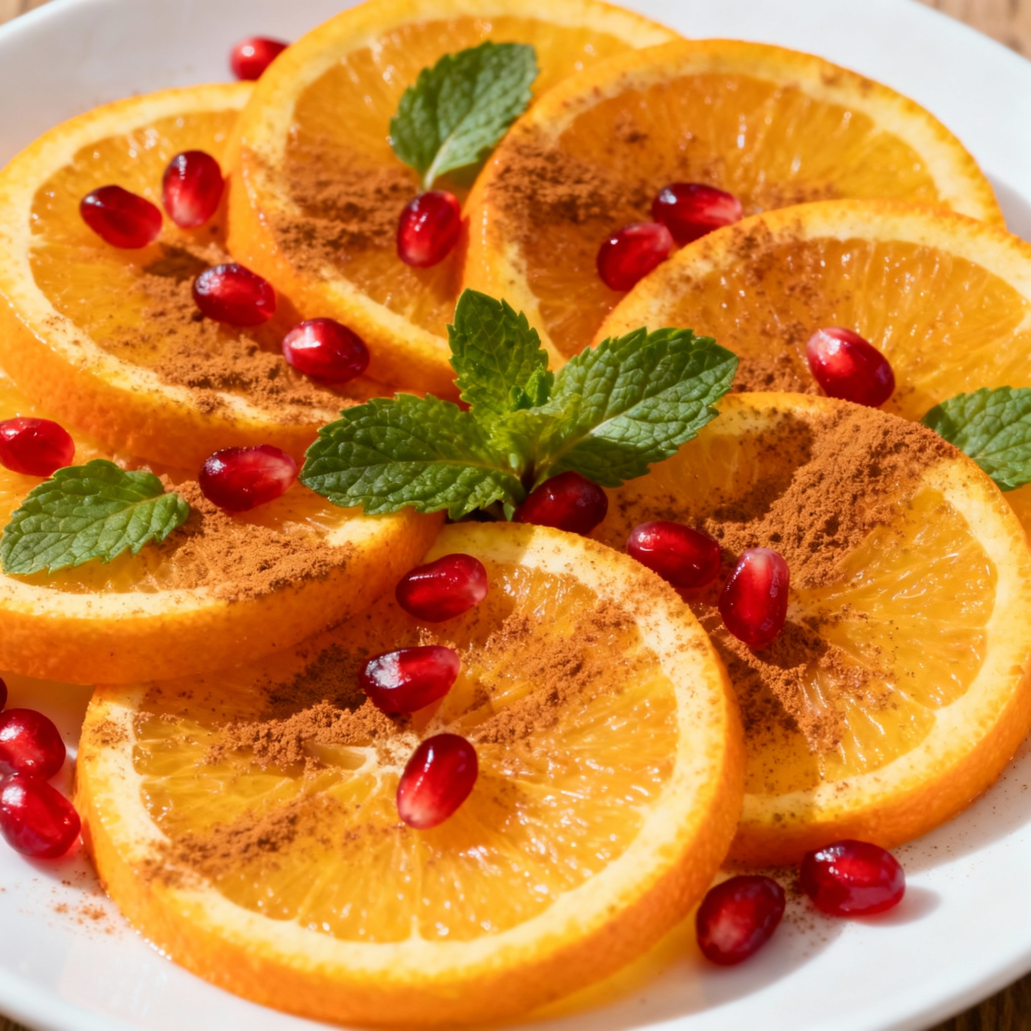 Plato con ensalada fresca de naranja con canela y menta